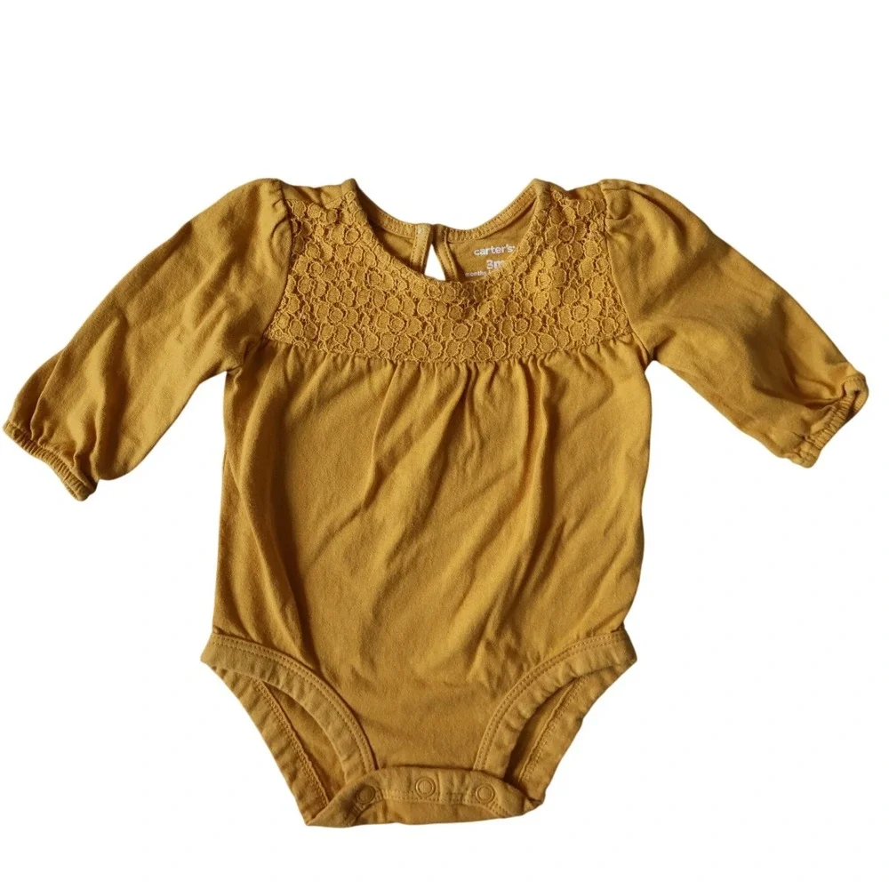 Carters Baby Girls Mustard Yellow Crochet Lace Long Sleeve Bodysuit 3M